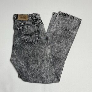 Vintage Levis Jeans Student 26x28 Made In USA Acid Wash Grey/black Denim Batwing